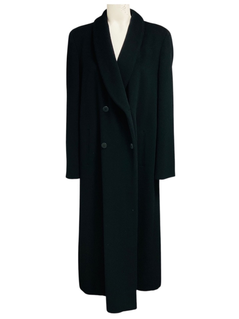 GIORGIO ARMANI VINTAGE BLACK LONG WOOL AND CASHMERE COAT
